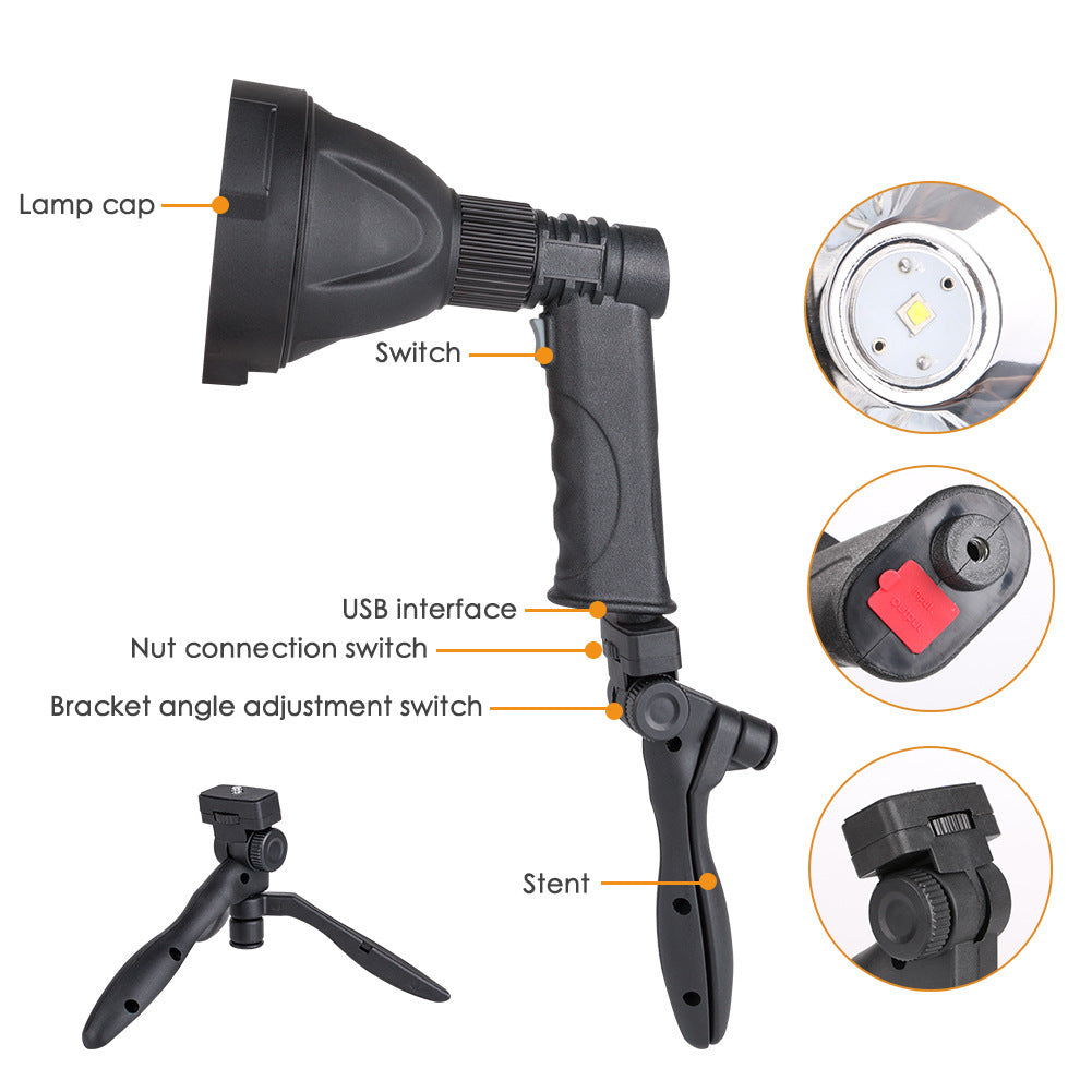 Cross-border new L2 handheld searchlight USB charging with output large light cup outdoor waterproof LED strong light flashlight