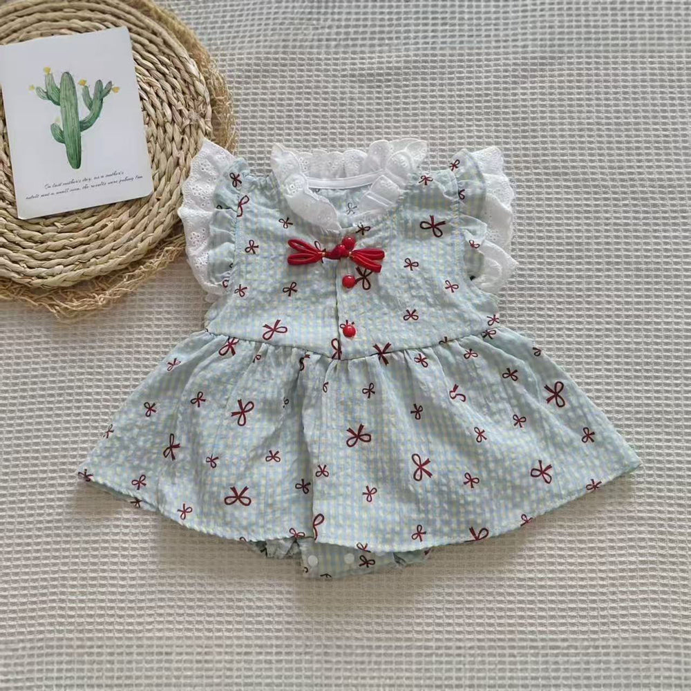 Summer lightweight sweet flutter sleeve romper dress baby princess dress newborn baby girl full month 100-day first birthday outfit