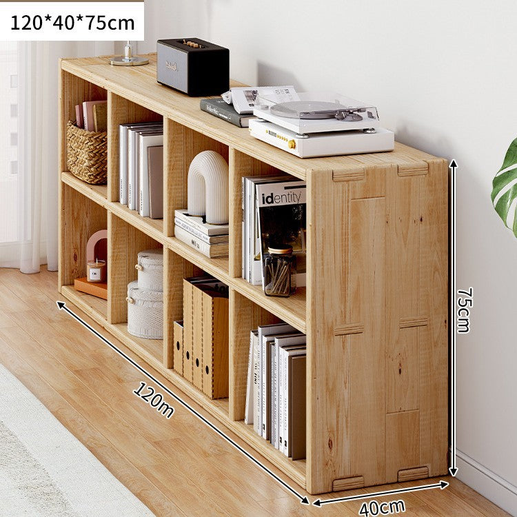 Solid wood bookshelf shelf floor-to-wall combination lattice cabinet living room kindergarten storage low household bookcase