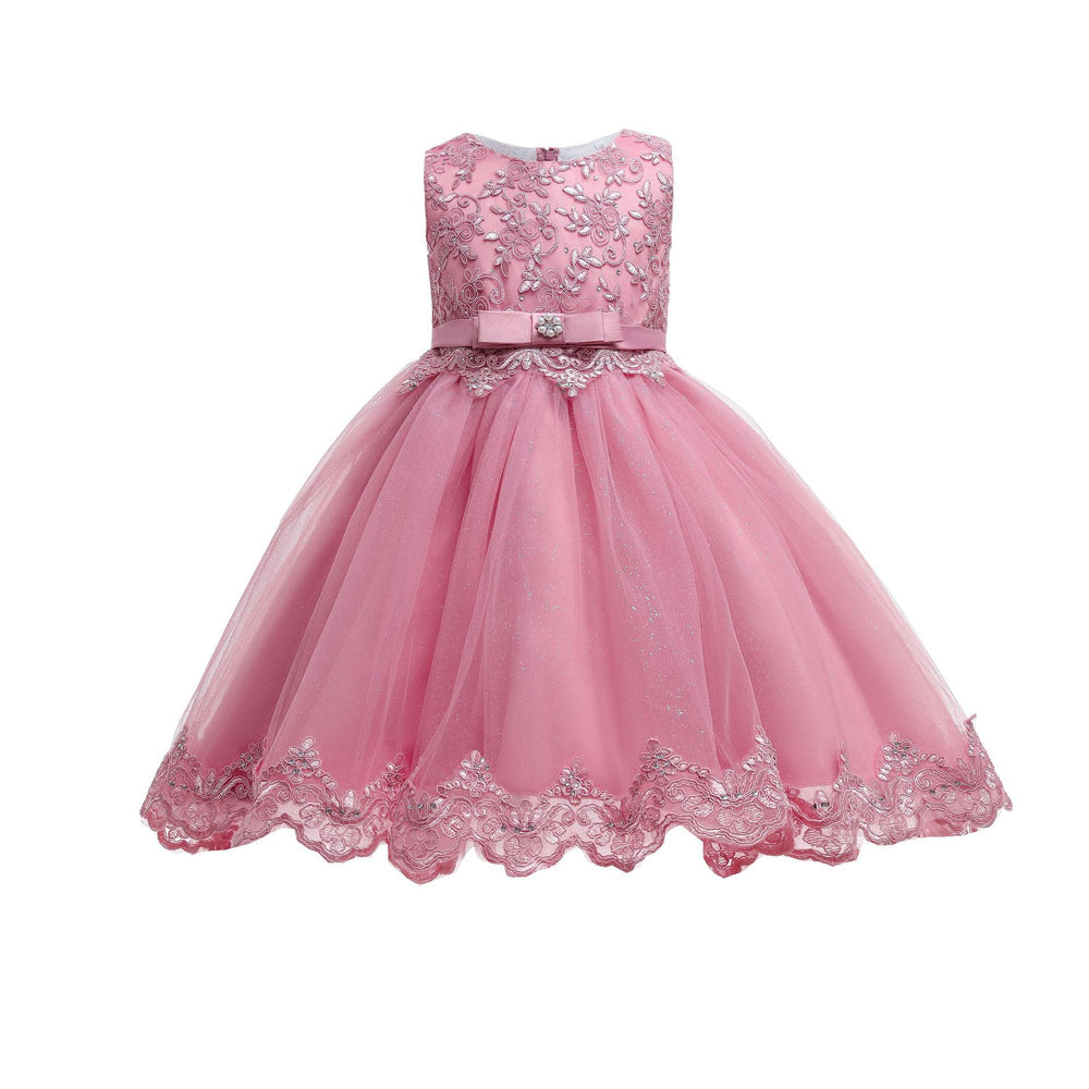 Plus size children's formal dress with rhinestone and lace detail - princess style for girls, perfect for piano recitals and special occasions