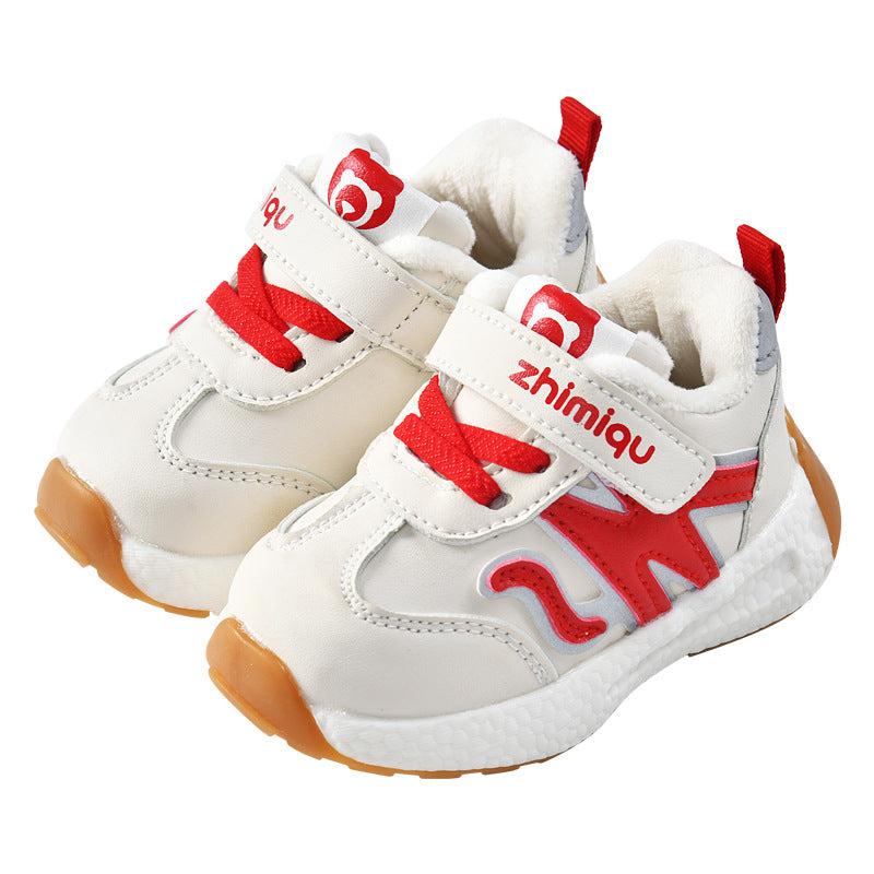 Toddler shoes for baby boys 0-1-3 years old, autumn/winter infant shoes for baby girls, soft sole children's shoes, fleece-lined and thickened cotton shoes