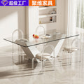 Customizable tempered glass dining table - modern minimalist rectangular table for living room, carbon steel long table, high-temperature resistant dining table