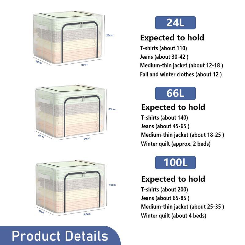 24L/66L/100L Clothes Storage Box Transparent Foldable