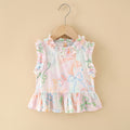 Girls' cotton rayon top - cartoon print, loose-fit, breathable, cute summer lightweight pajama set with lace trim