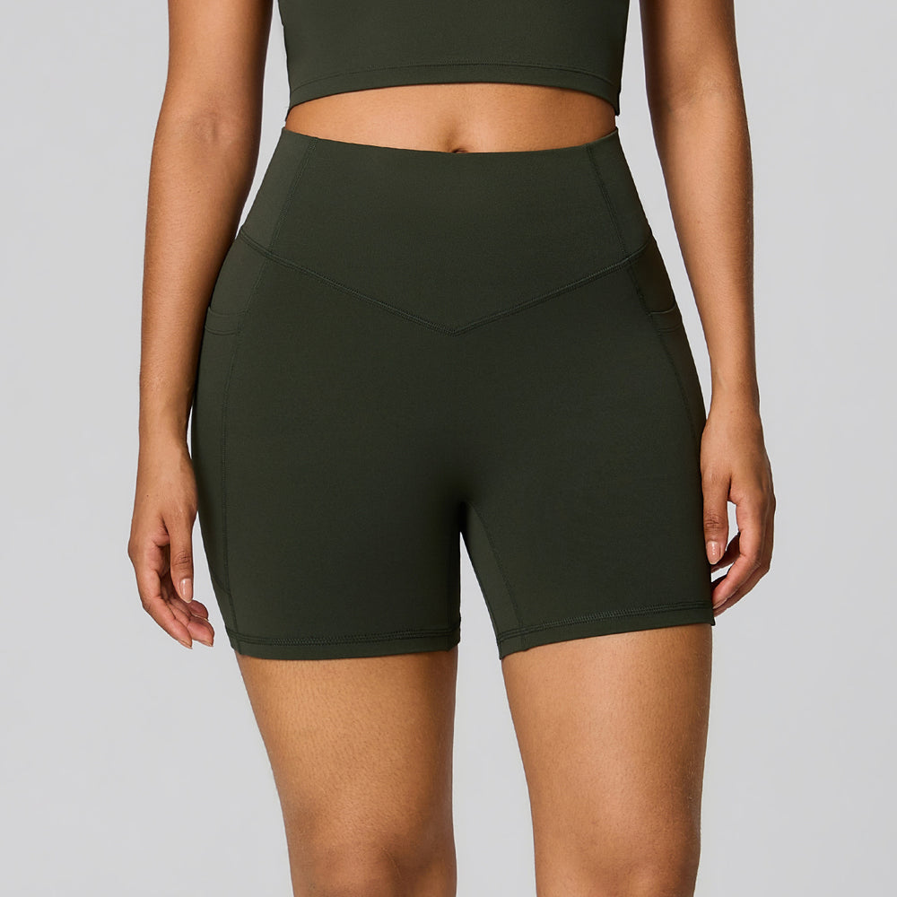 new arrivalhigh waist shaping yoga pants running fitness high elastic yoga shorts hip lifting tight flap pocket pants sports pants