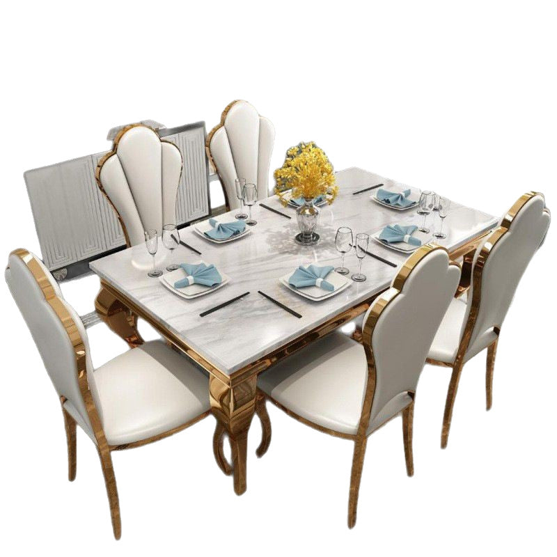Luxury marble dining table - rectangular, postmodern design, space-saving, stainless steel titanium gold finish, perfect for small apartments