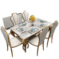 Luxury marble dining table - rectangular, postmodern design, space-saving, stainless steel titanium gold finish, perfect for small apartments