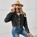 American hot girl   new cross-border export washed denim cropped jacket top long sleeve women's