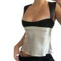 Amazon cross-border export women's clothing niche design vest spring and summer new arrivalshortcontrast colorsatin suspender tops