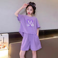 Girls' summer outfit set : stylish kids' active shorts, trendy two-piece set for girls (mid-to-large size)