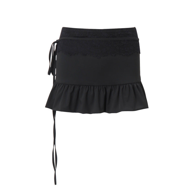 european and american women's clothing  summer new fashion hot girl low waist slimming pleated tie-up midi a-line skirt