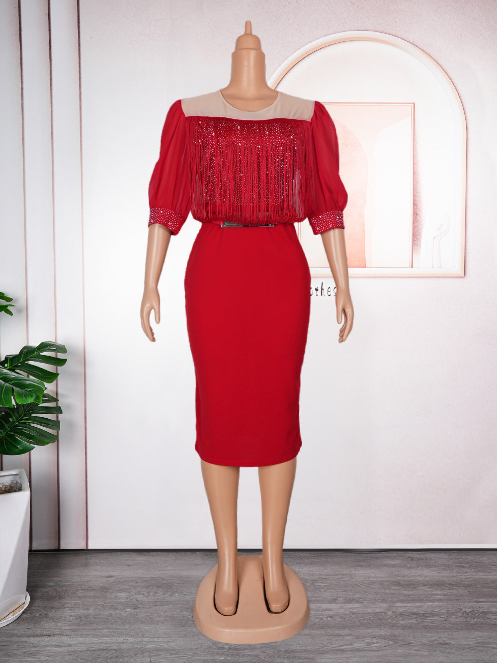 European and american fashion women's workwear elegant bodycon skirt african   plus size tassel dress