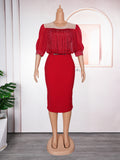 European and american fashion women's workwear elegant bodycon skirt african   plus size tassel dress