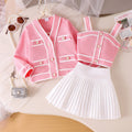 Children's clothing shein cross-border girlsuitlong sleevesoutwear vest pleated skirt