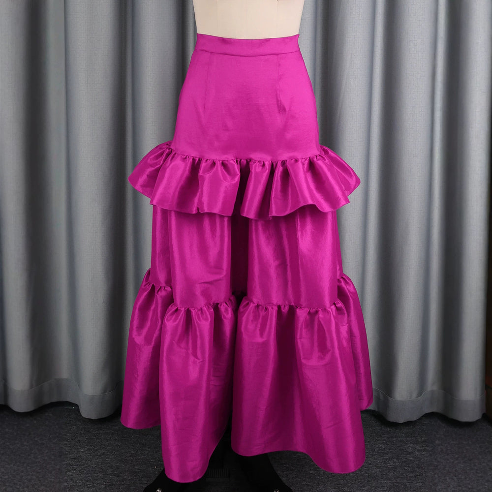 Autumnew arrival rose red ruffles skirt high waistslimming look slimming banquet party multi-layer cake skirtskirt
