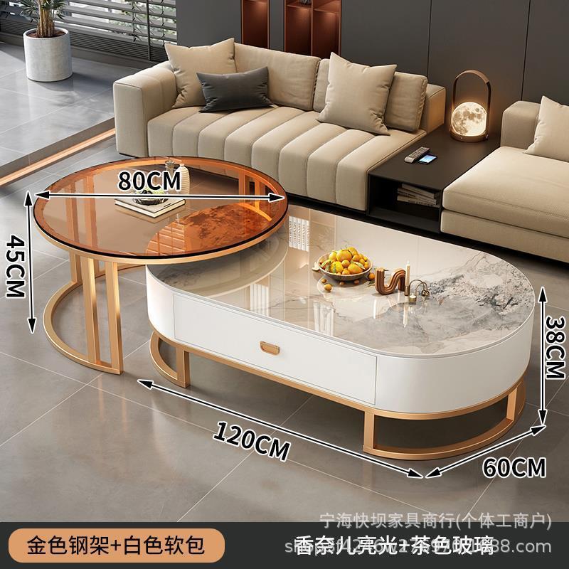 Coffee table living room for homeaccessible luxury oval modern casual type popular glass small tea table slate small apartment accessible luxury
