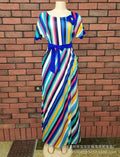 Factory direct export supply: colorful striped batwing sleeve belted maxi dress - clearance sale!