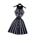 Chanel-inspired sleeveless halter knit dress - women's  summer french style cinched waist metallic buckle houndstooth sweater dress
