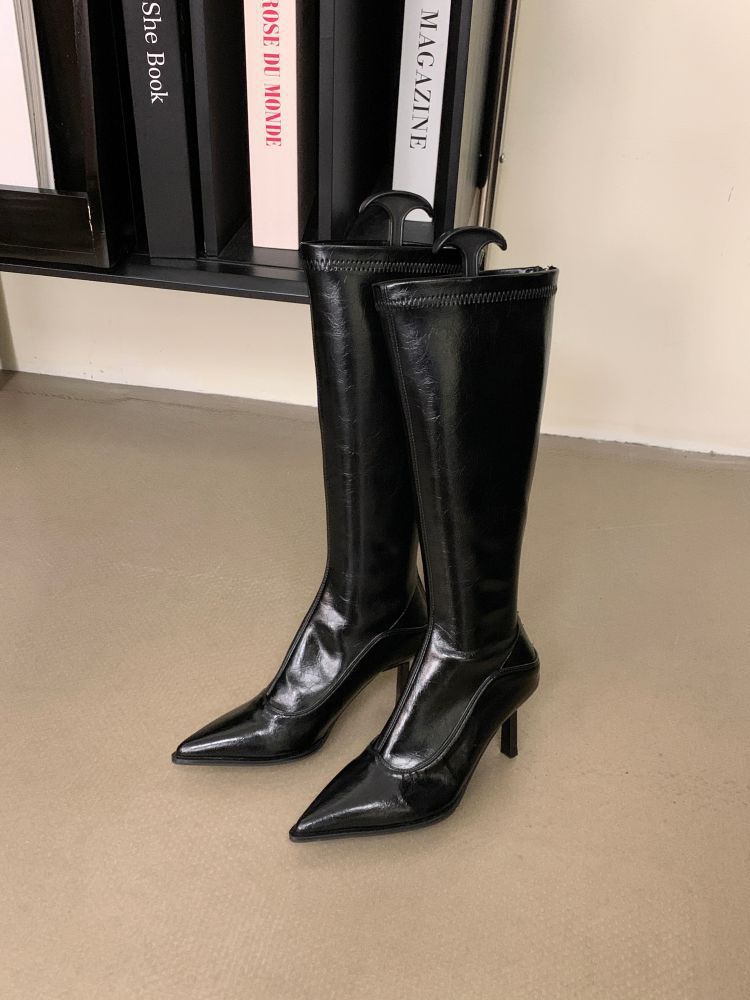 fall/winter new collection pointed-toe stiletto heel fashion runway leopard print over-the-knee boots high boots women's boots high heel single boots