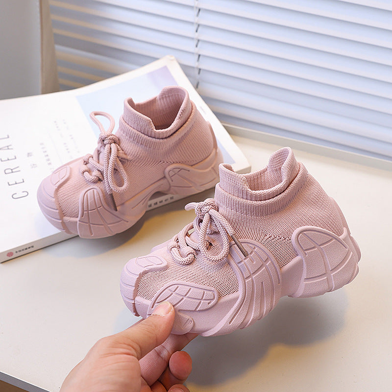Vancahao hiking shoes kids flyknit coconut shoes  autumn new girls' breathable casual shoes for mid-to-large children