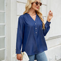 European and american cross-border women's spring/summer new arrivals:  &  v-neck button-down faux denim long-sleeve shirt top