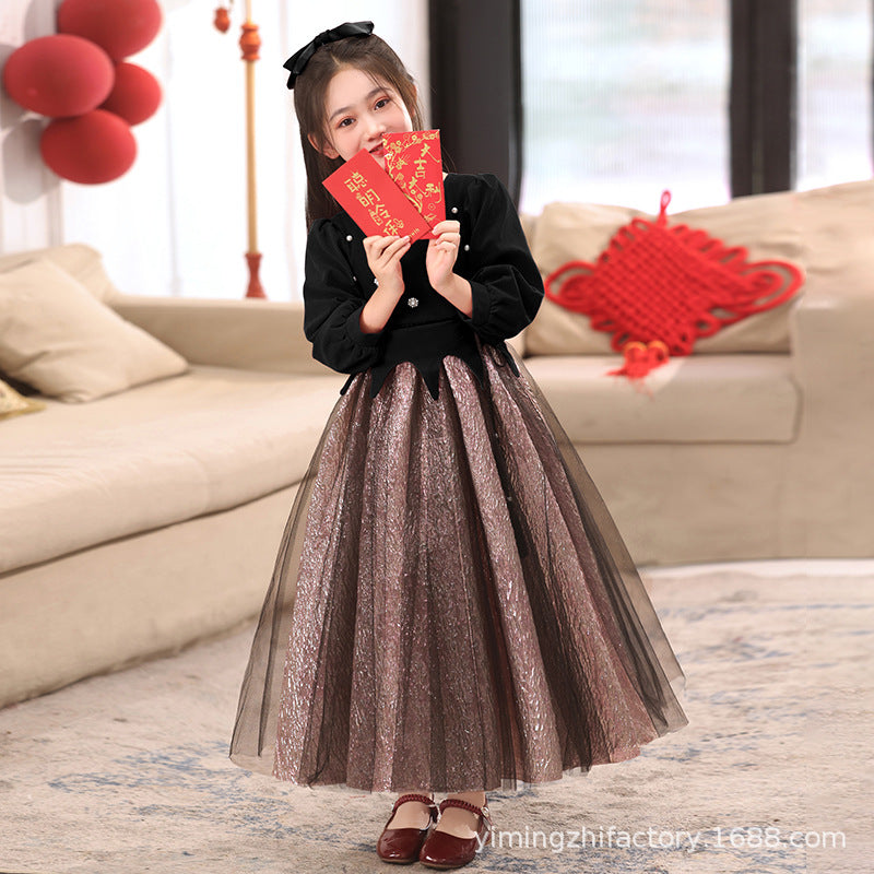 Ready-to-ship children's formal dresses, new  christmas princess dresses for girls, autumn and winter tutu skirts, halloween costumes
