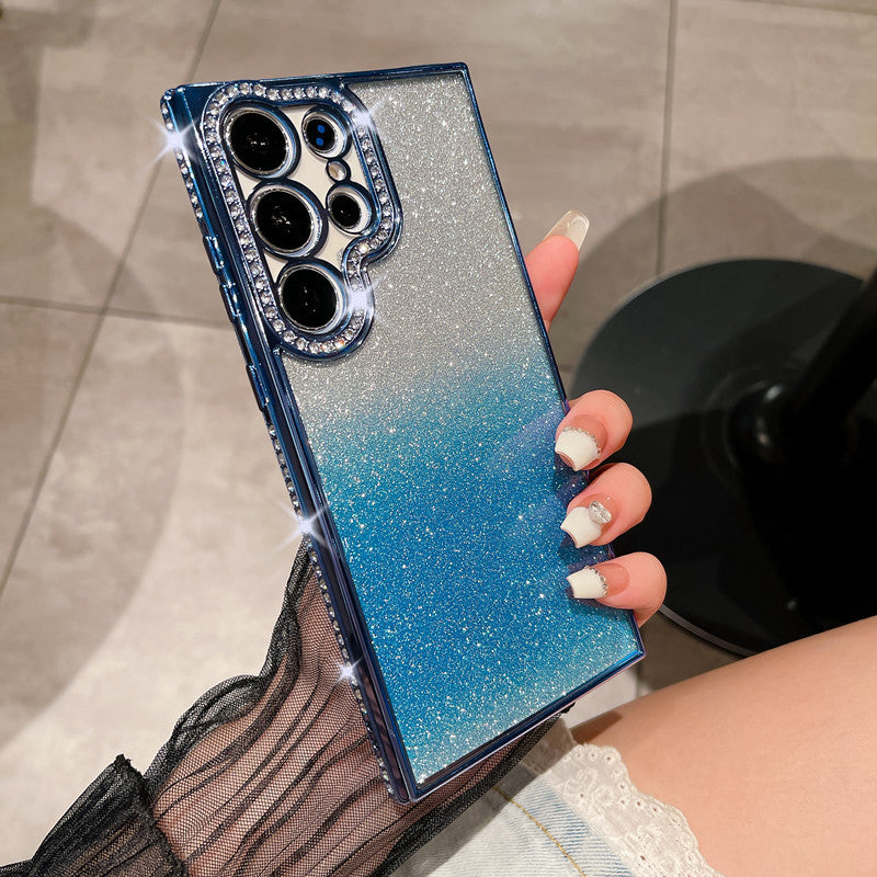 Suitable for samsung s26ultra mobile phone case glitter mirror magnetic holder s25 electroplated rhinestone protective cover s23+