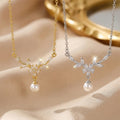 Popular popular elegant copper inlaid zirconium pearl necklace for women accessible luxuryniche stylesweetnew arrival non-fading clavicle chain jewelry