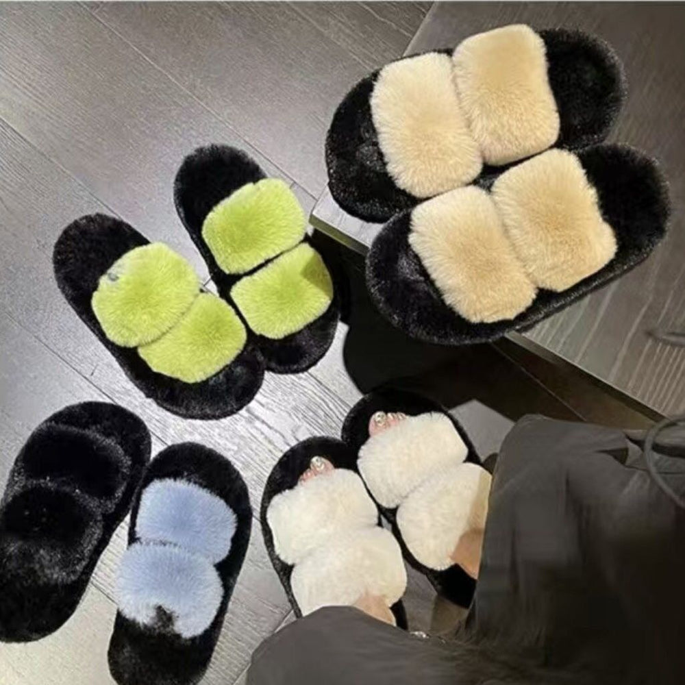 Best selling fur shoes for women outwear 2024 new arrivalfall and winterfashion out thick solestuffed furry home cotton slippers