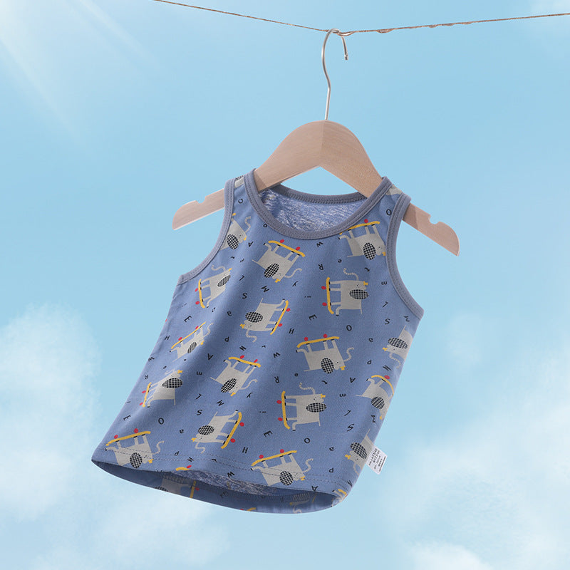 Baby vest baby summer thin pure cotton men's and women's topskids summer wear girl sling sleeveless belly protection bottom
