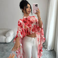 summer cross-border fashion: european & american style stand collar printed ruffle chiffon blouse - vacation-ready flowy cover-up