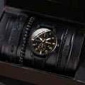 Black dial rose gold lettering black strap + black bracelet set