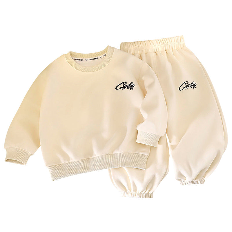 Spring autumkidssweatshirtsuitchildren's fashion sports two-piece set boys and girls winterfleece-linedk-style children's clothing