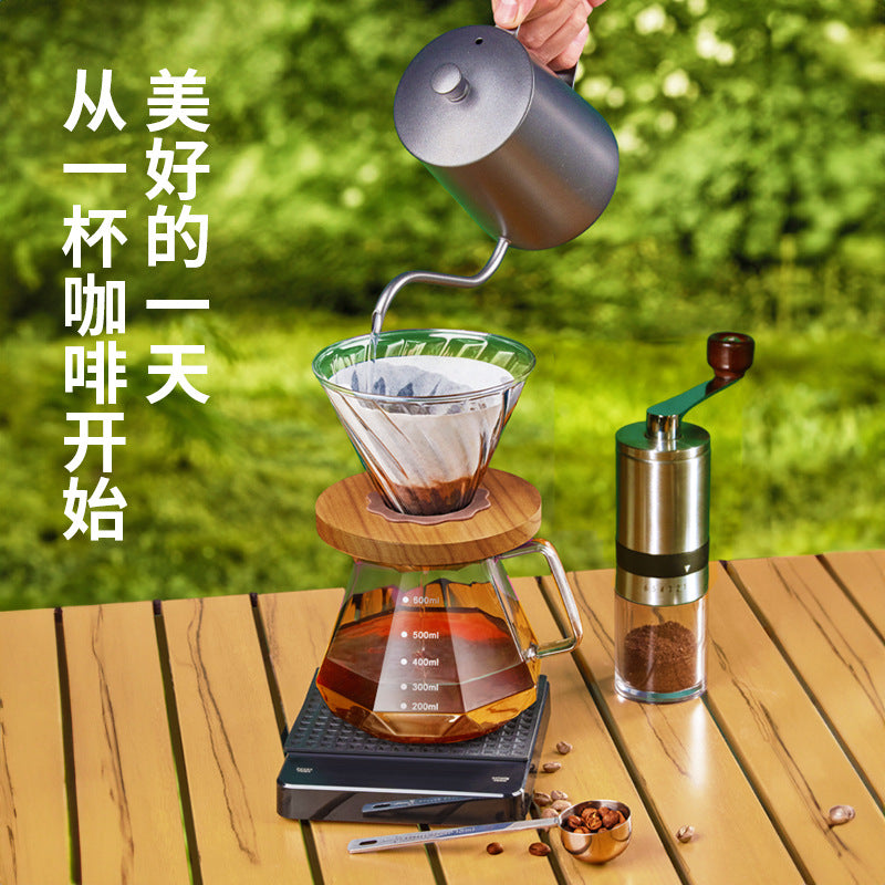 Outdoor camping portable pour-over coffee set, hand grinder coffee set with storage box, pour-over coffee pot combo - cross-border e-commerce