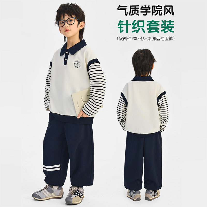 Boys' cool & edgy polo shirt set -  korean style spring/autumn new collection - trendy & stylish two-piece outfit for kids & babies - streetwear brand