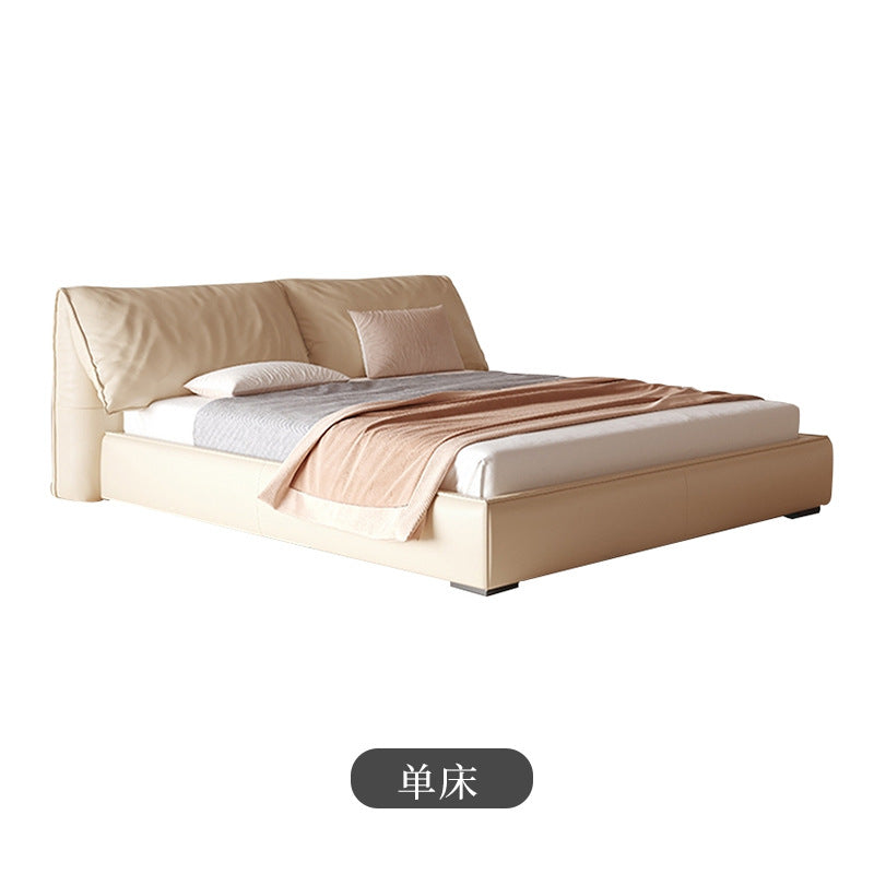 Foshan-made little elephant ear genuine leather soft-padded bed, italian minimalist cream style master bedroom wedding bed, double leather bed