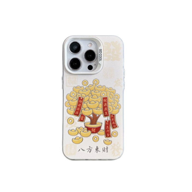 Money tree yuanbao copper coin couplet suitable for apple 17 mobile phone case bafang lai cai chinese style iphone18 protective case