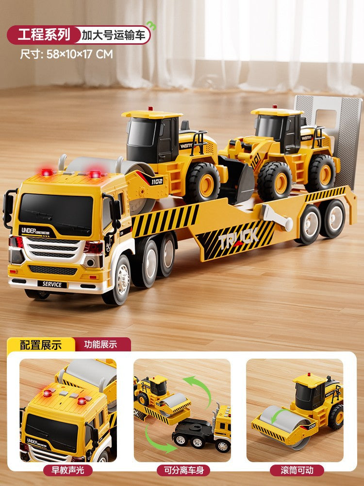 Kids double-layer fire flatbed transport truck large size resistant to falling engineering trailer container toy inertia car model boy