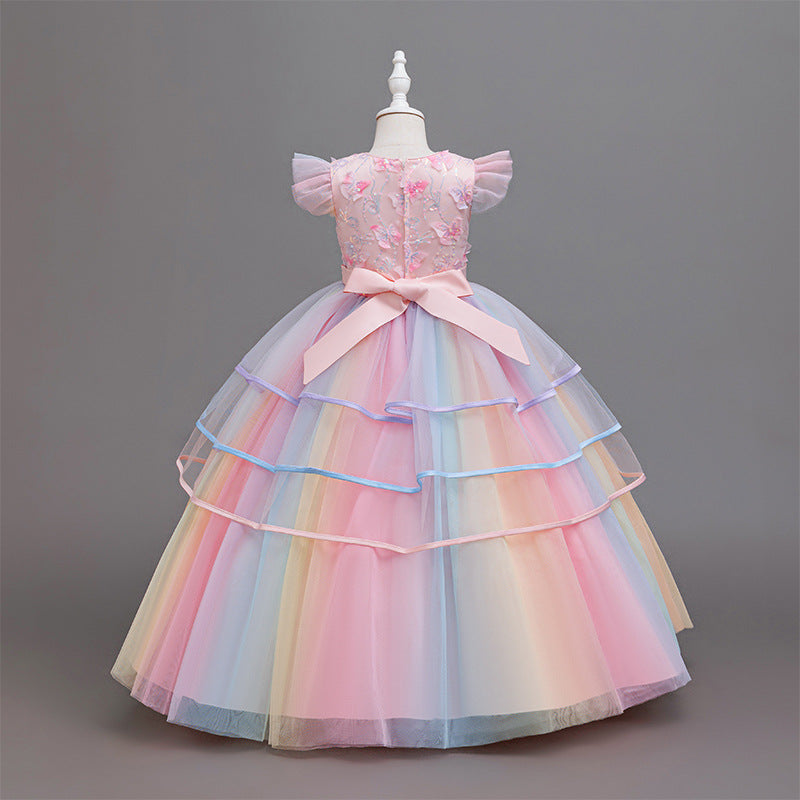 Girls' formal dress - mesh rainbow gradient princess dress - cross-border e-commerce, european & american style, ready stock wholesale children's clothing