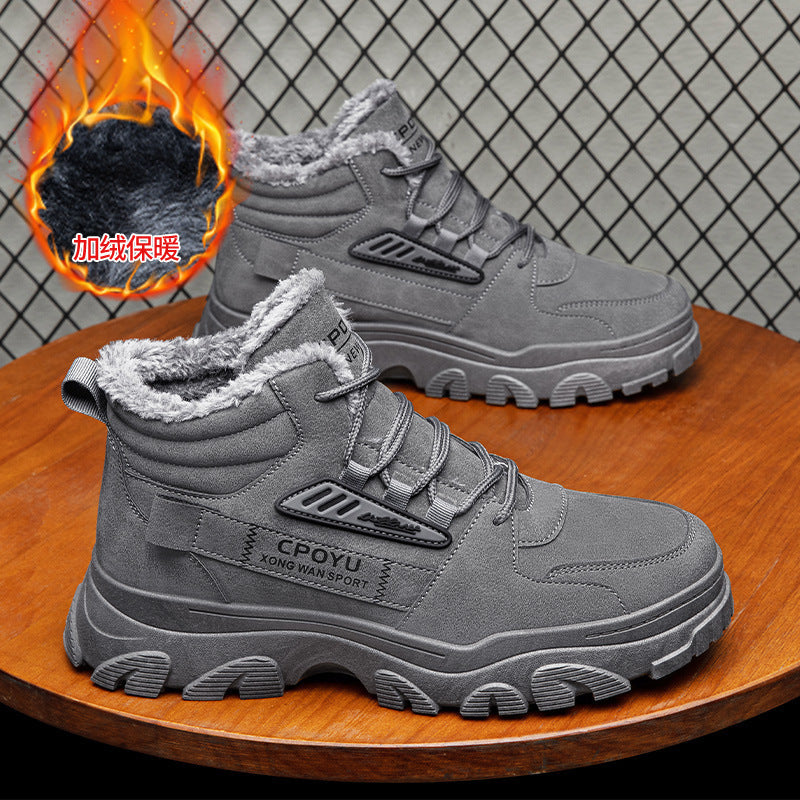 Autumn spring high-top men's shoes 2025new arrivalfleece-linedheattech cotton shoes casualworkwear shoes men's trendy shoes boots