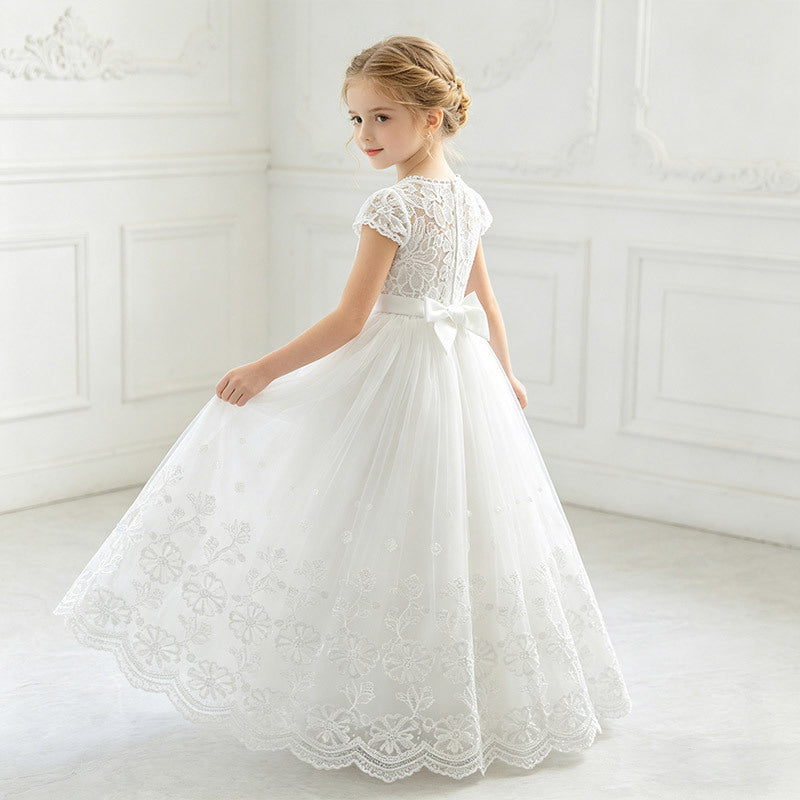 Amazon cross-border girls' dress - white minimalist style fashionable lace patchwork children's dress - new summer collection