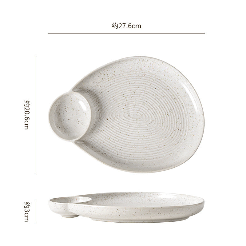 Japanese style stylish ceramic dumpling plate for home dinner plate with dipping grids divided plate restaurant clay thread dumplings