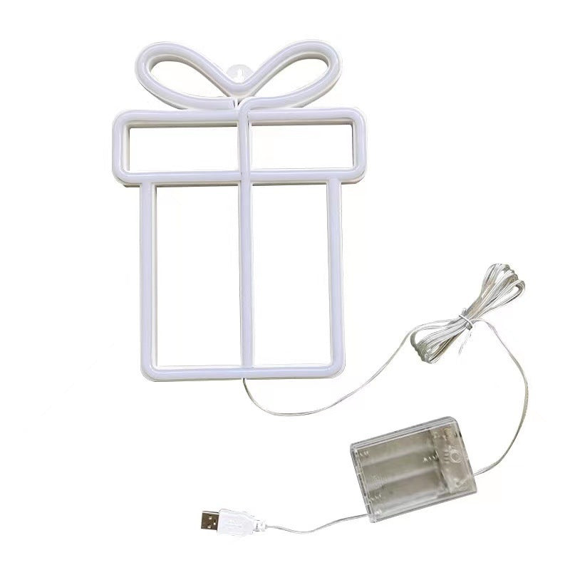 LED Christmas Decoration Gift Box Neon Wall Hanging Ambient Light Styling Light Bar Party Arrangement Holiday Light