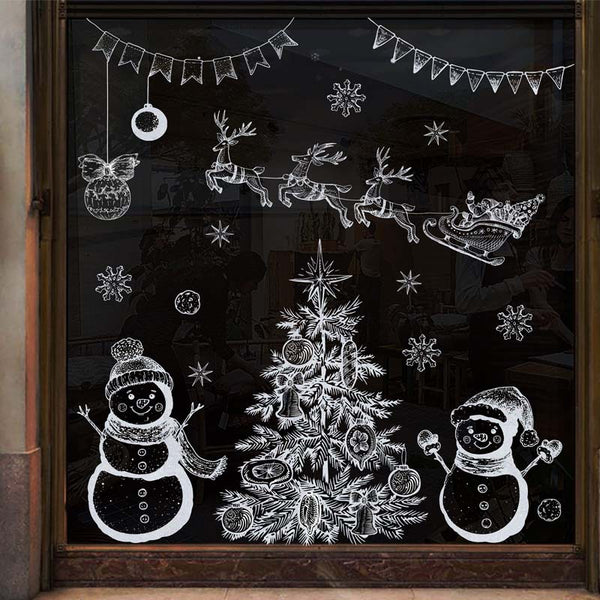 White Christmas tree pendant decorative glass sticker Christmas tree static sticker window sticker door sticker Christmas window grilles wall sticker