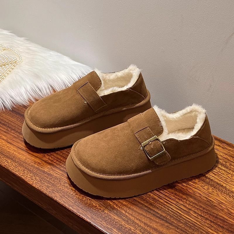 Snow boots women's winter 2024 new thick-soled Mao Mao one-pedal lazy bread women's shoes velvet Birkenstock cotton shoes