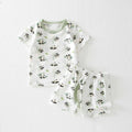 3-month-old and 2-year-old baby summer short-sleeved suit open pants pure cotton elastic waistband two-piece set breathable fork pants