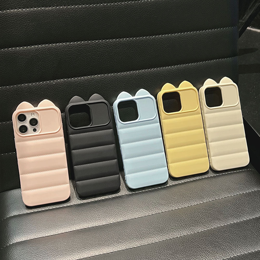 3d cat ear striped case for apple 17 pro max iphone 16 - large hole side cat paw soft case