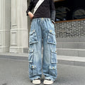 girls' spring/autumn denim pants: new styles for mid-to-large children, loose-fit casual straight-leg trousers, stylish and versatile wide-leg pants for kids