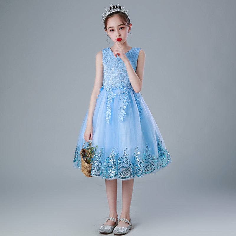 summer new korean style princess dress girls' vest dress sequined mesh princess dress gown summer