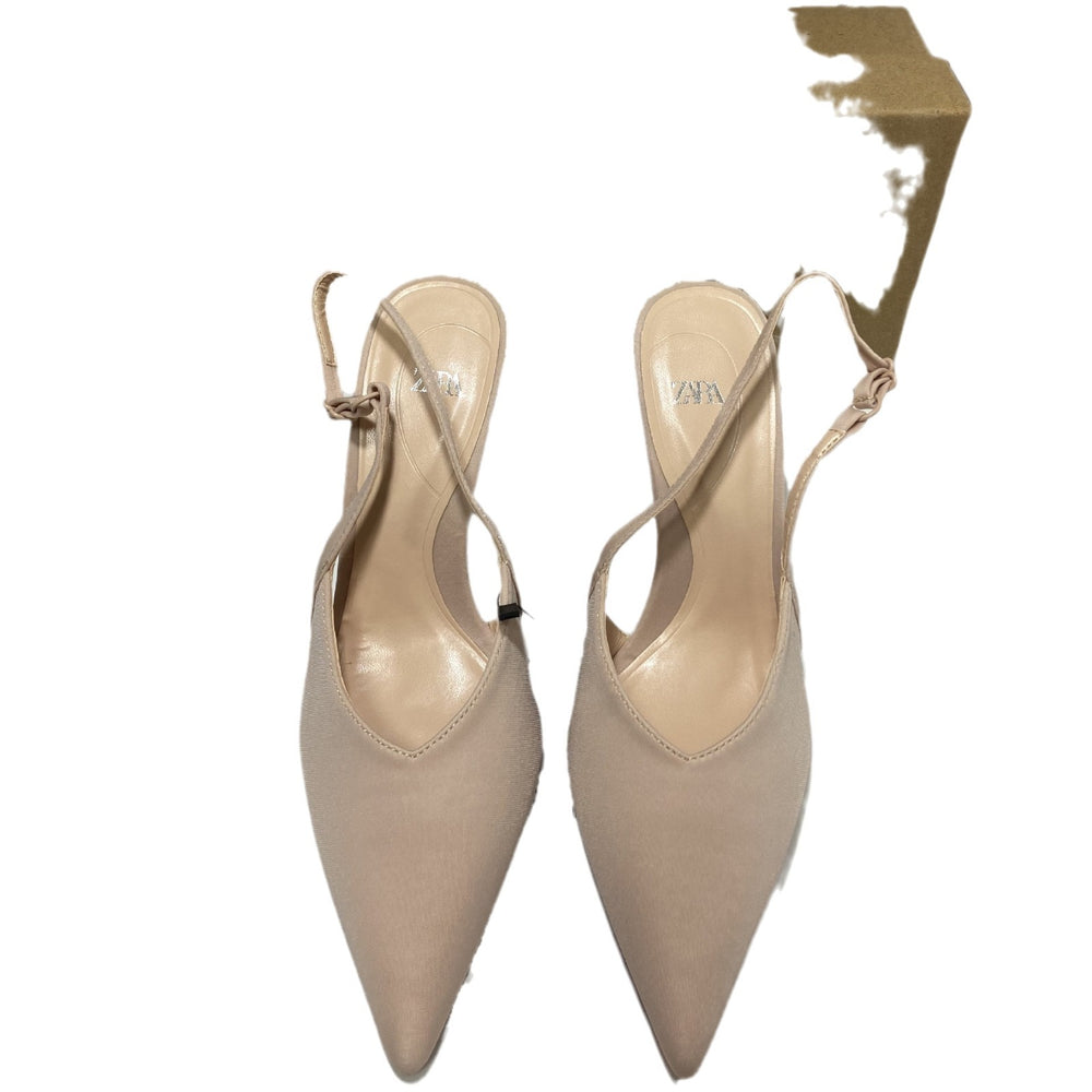 Zar 2024 spring/summer new arrivals women's shoes: satin pointed-toe peep-toe mules with open back and thin straps - ethereal and elegant